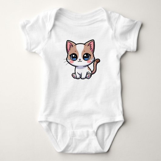 かわいい青い目の猫のキャラクター ベビーボディスーツ (正面)