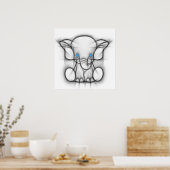 かわいい青い目の象のポスター ポスター (キッチン)