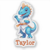 かわいい青い空手の恐竜 シール (正面)