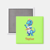 かわいい青い空手の恐竜 マグネット (正面/裏面)