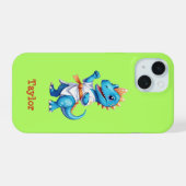 かわいい青い空手の恐竜 iPhone 15ケース (裏面横)