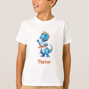 かわいい青い空手の恐竜 Tシャツ