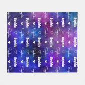 かわいい青い紫の繰り返し名パーソナライズされた フリースブランケット (正面(横))