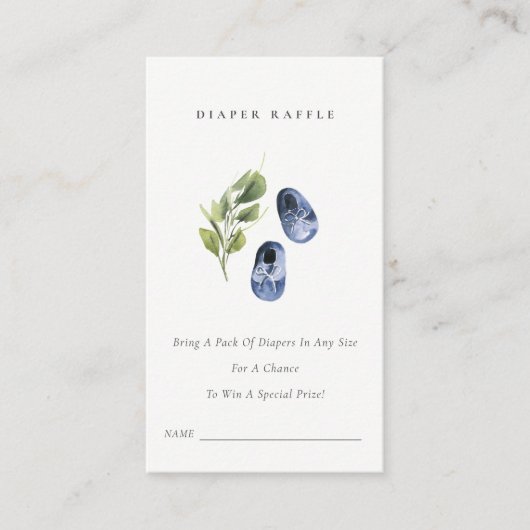 かわいい青い緑のおむつラッフルベビーシャワー エンクロージャーカード (正面)