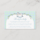 かわいい青い緑のギンガムブック男の赤ちゃんシャワー エンクロージャーカード (正面)