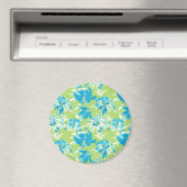 かわいい青い緑のシームレスリリーフローラ マグネット (インサイチュ (食洗機))