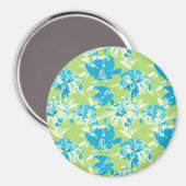 かわいい青い緑のシームレスリリーフローラ マグネット (正面/裏面)