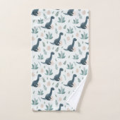 かわいい青い緑の恐竜の名前 バスタオルセット (ハンドタオル)