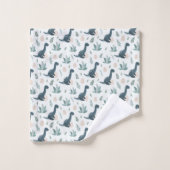 かわいい青い緑の恐竜の名前 バスタオルセット (ウォッシュタオル)