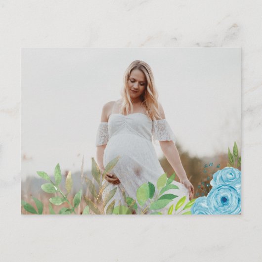 かわいい青い緑の男の子パンダ赤ちゃんシャワー写真 インビテーションポストカード (裏面)