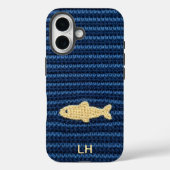 かわいい青い編み魚の糸でできたカスタムネーム Case-Mate iPhoneケース (裏面)
