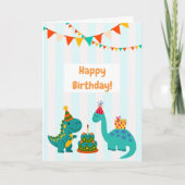 かわいい青い縞模様の恐竜の誕生日カード カード (正面)