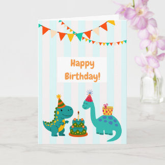 かわいい青い縞模様の恐竜の誕生日カード カード
