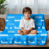 かわいい青い繰り返し名パーソナライズされた フリースブランケット