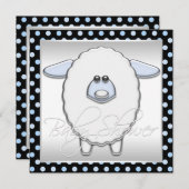 かわいい青い羊の赤ちゃんシャワー 招待状 (正面/裏面)