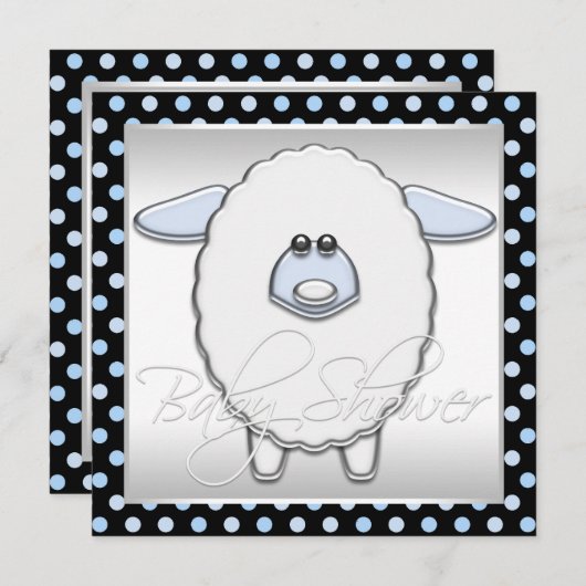 かわいい青い羊の赤ちゃんシャワー 招待状 (正面/裏面)