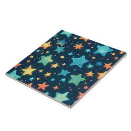 かわいい青い背景に輝く星たち タイル