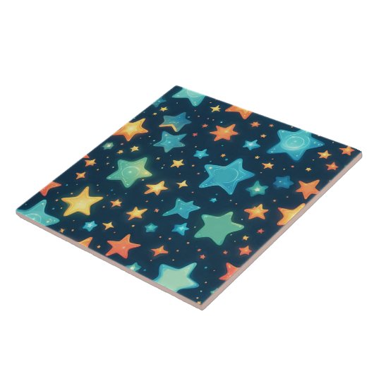 かわいい青い背景に輝く星たち タイル (側面)