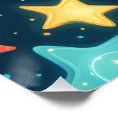 かわいい青い背景に輝く星たち ポスター (コーナー)