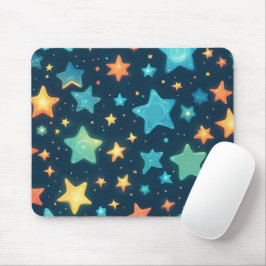 かわいい青い背景に輝く星たち マウスパッド