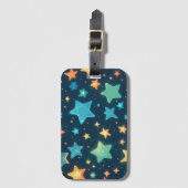 かわいい青い背景に輝く星たち ラゲッジタグ (正面縦)