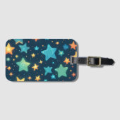 かわいい青い背景に輝く星たち ラゲッジタグ (正面横)