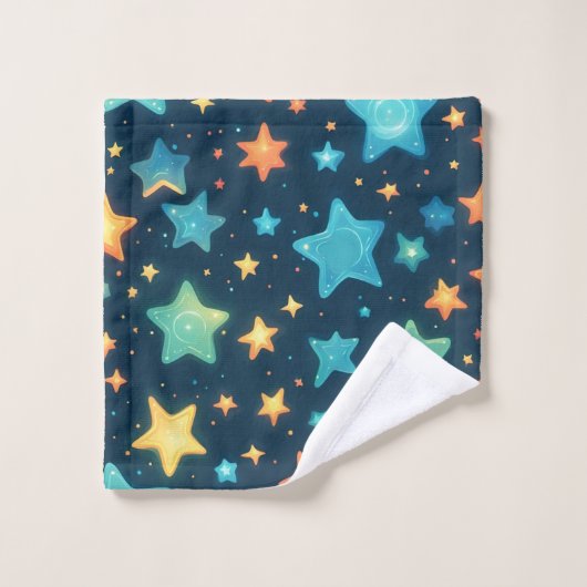 かわいい青い背景に輝く星 ウォッシュタオル (ウォッシュタオル)