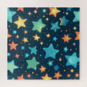 かわいい青い背景に輝く星 ジグソーパズル (横)