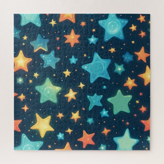 かわいい青い背景に輝く星 ジグソーパズル (縦)