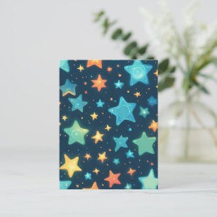 かわいい青い背景に輝く星 ポストカード