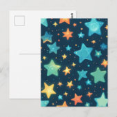 かわいい青い背景に輝く星 ポストカード (正面/裏面)