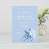 かわいい青い自転車のカップル結婚式招待状 招待状 (スタンド正面)