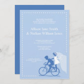 かわいい青い自転車のカップル結婚式招待状 招待状 (正面/裏面)