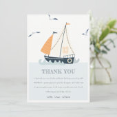 かわいい青い航海帆船パステル子供の誕生日 サンキューカード (スタンド正面)