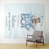 かわいい青い船のテディベア男の子ベビーシャワー タペストリー (インサイチュ(横))