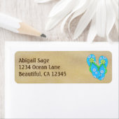 かわいい青い花のビーチサンダルオンサンドビーチアドレス ラベル (インサイチュ)