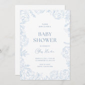 かわいい青い花のベイビーシャワー招待状 招待状 (正面/裏面)