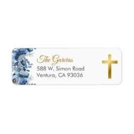 かわいい青い花の最初の聖餐式の住所 ラベル