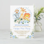 かわいい青い花ジャングルサファリボーイベイビーシャワー 招待状 (スタンド正面)