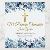 かわいい青い花スペインの聖餐式 ワインラベル (シングルラベル)