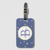 かわいい青い花柄パーソナライズされた ラゲッジタグ (正面縦)