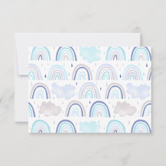 かわいい青い虹の男の子の誕生日パーティーの写真 サンキューカード (裏面)