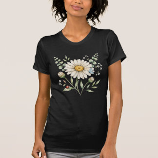 かわいい青い蝶のデイジー水彩アート Tシャツ