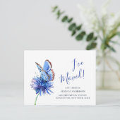 かわいい青い蝶の花を動かす発表 ポストカード (スタンド正面)