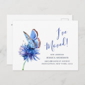 かわいい青い蝶の花を動かす発表 ポストカード (正面/裏面)