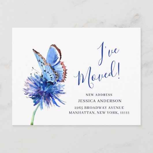 かわいい青い蝶の花を動かす発表 ポストカード (正面)