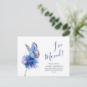 かわいい青い蝶の花を動かす発表 ポストカード (スタンド正面)