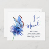 かわいい青い蝶の花を動かす発表 案内ポストカード (正面/裏面)