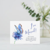 かわいい青い蝶の花を動かす発表 案内ポストカード (スタンド正面)