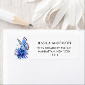 かわいい青い蝶の花引越しお戻り先住所 ラベル (インサイチュ)